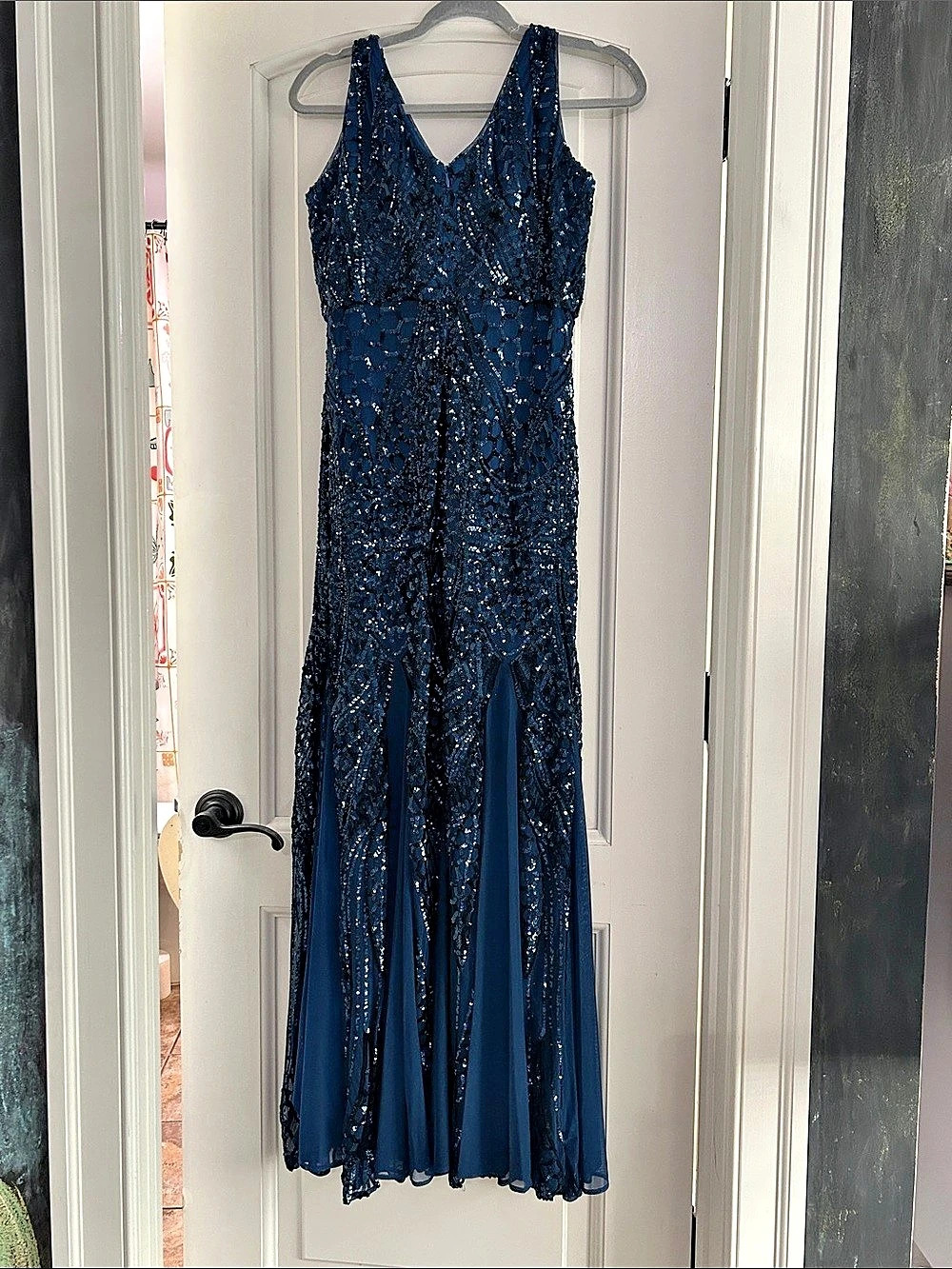 Nightway Sequin Maxi Dress in Blue Like New